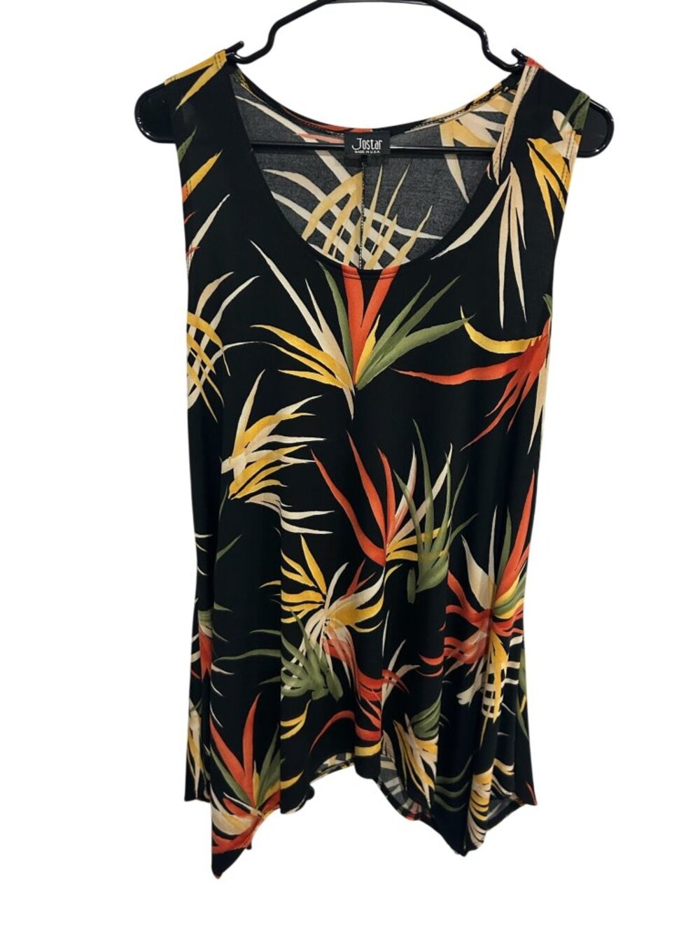 Jostar Women's Black Tropical Asymmetric Hem Sleeveless Tunic Top Boho Coastal